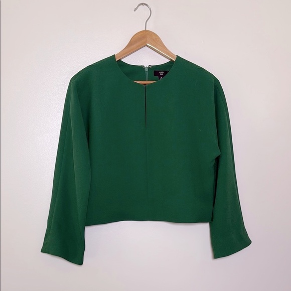 J.Crew Cropped long-sleeve top in 365 crepe Emerald Jade Green Size 6 - Picture 12 of 16